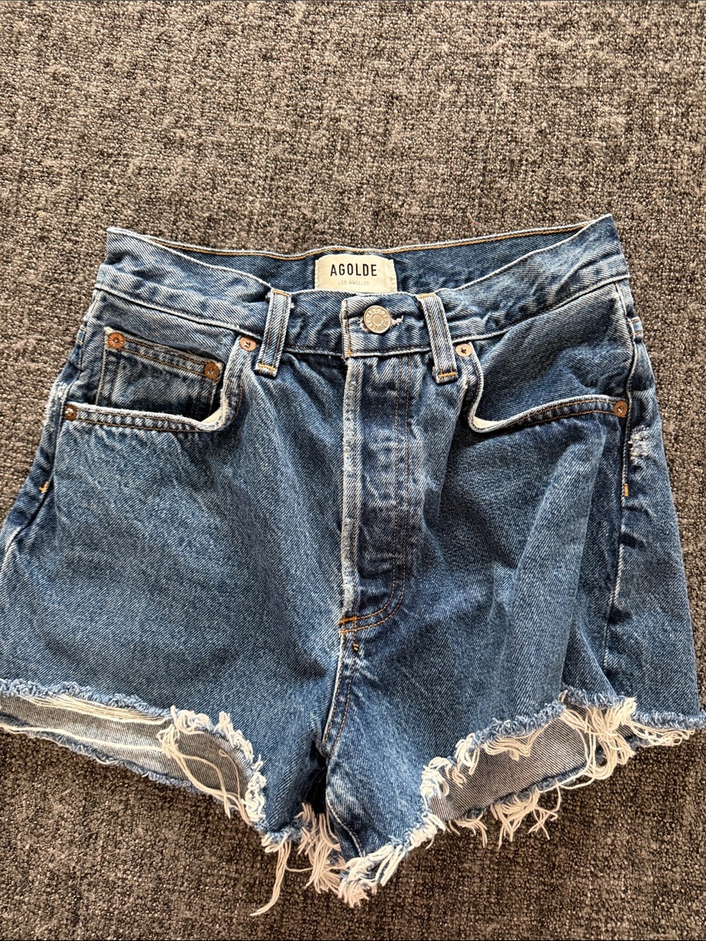 Agolde Classic High-Rise Blue Denim Shorts